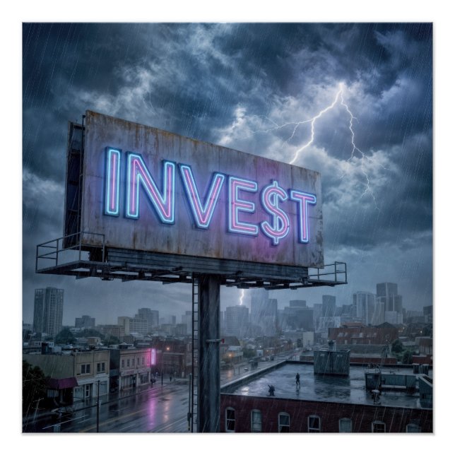 Póster Neon Billboard with INVEST Text (Anverso)