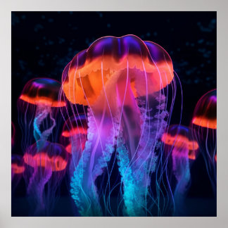 Póster Neón Bioluminiscente Glow Jellyfish