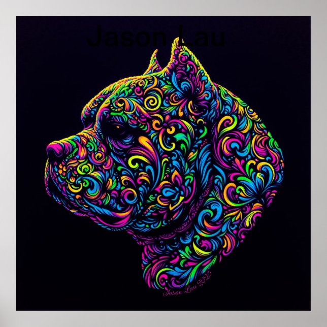 Póster Neon Blacklight American Bully Art (Frente)