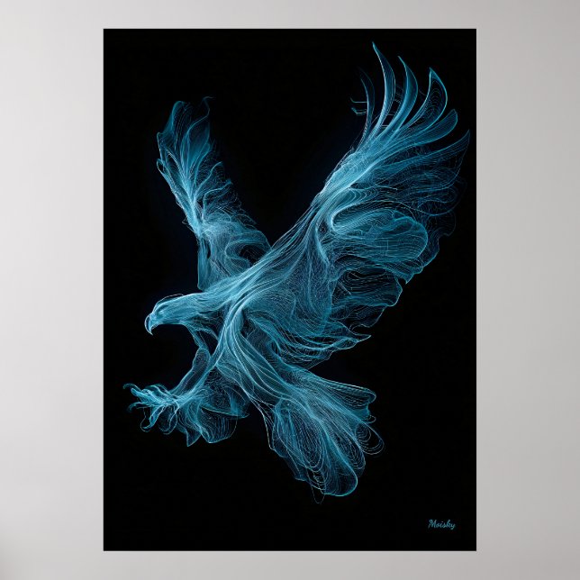 Póster Neon Blue Eagle Futuristic Filament Wall Art (Frente)