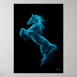 Póster Neon Blue Horse Futuristic Filament Wall Art