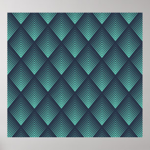 Póster Neon Blue Op-Art Chevron.