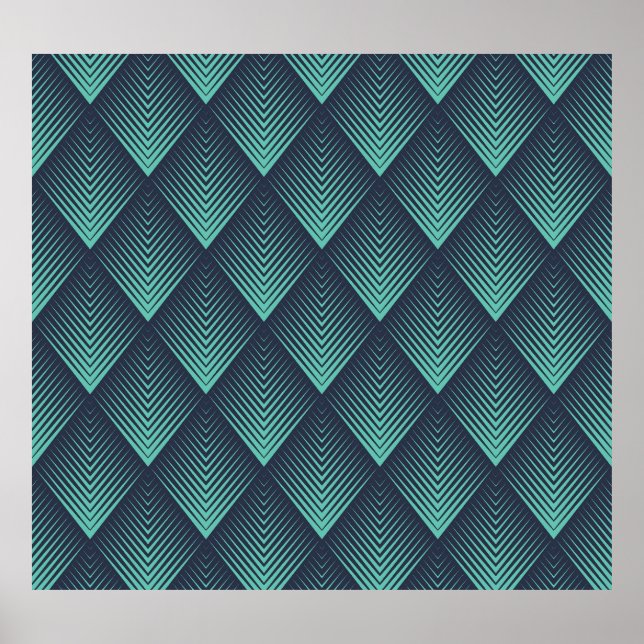 Póster Neon Blue Op-Art Chevron. (Frente)