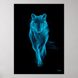 Póster Neon Blue Wolf Futuristic Filament Wall Art