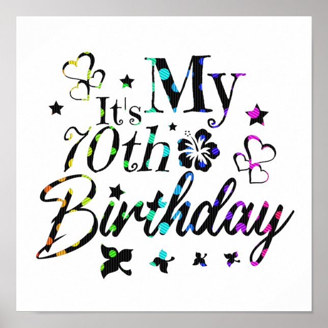 Póster neon bokeh textured it's my 70th birthday (Frente)