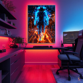 Póster Neon Bounty Hunter - Ciberoccidental forajido