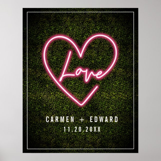 Póster Neon Boxwood Love Heart Wedding Welcome (Frente)