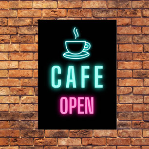 Póster Neon Cafe Open Business Rótulo