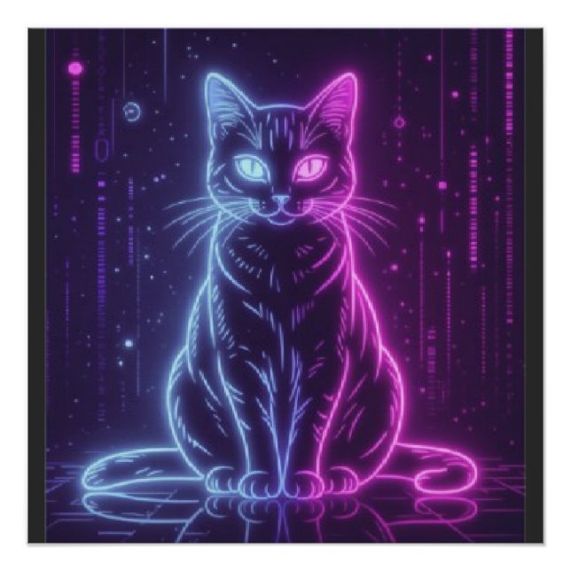 Póster **Neon Cat Design – Glowing Futuristic Feline Art* (Anverso)
