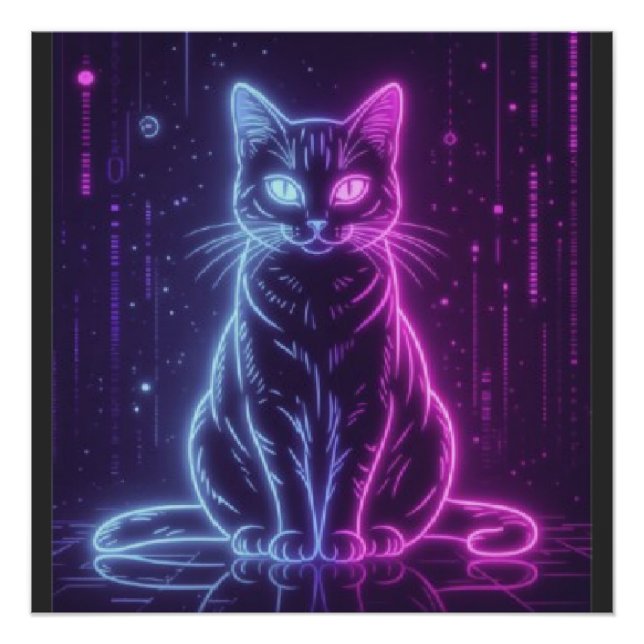 Póster **Neon Cat Design – Glowing Futuristic Feline Art* (Anverso)