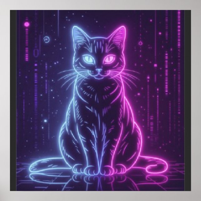 Póster **Neon Cat Design – Glowing Futuristic Feline Art* (Frente)
