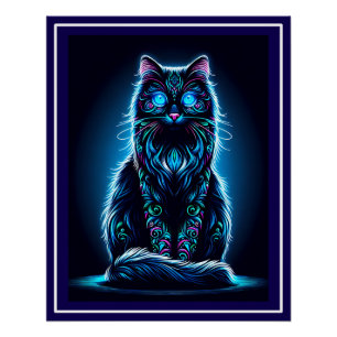 Póster Neon Cat Vivid Background-97948