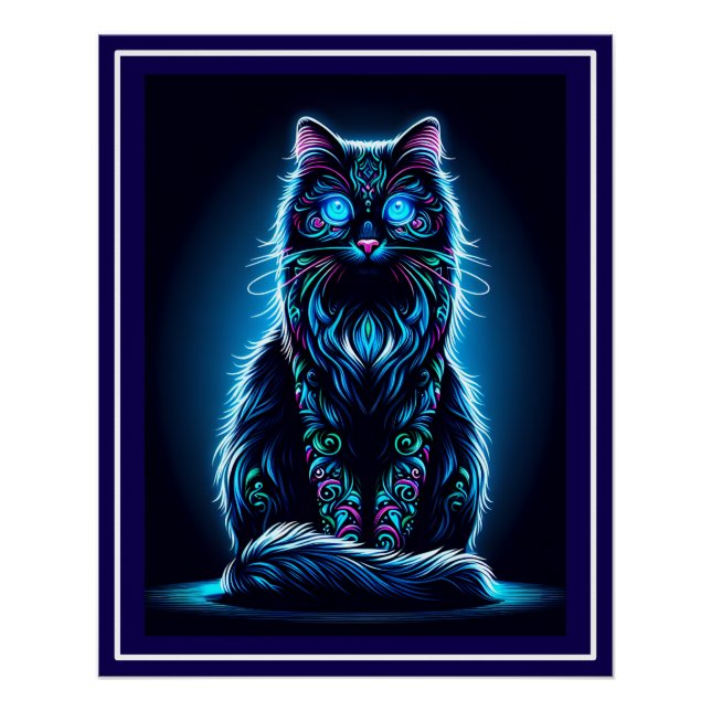 Póster Neon Cat Vivid Background-97948 (Anverso)