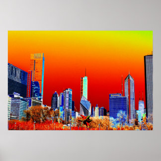 Póster Neon Chicago Skyline Bella Artes Poster
