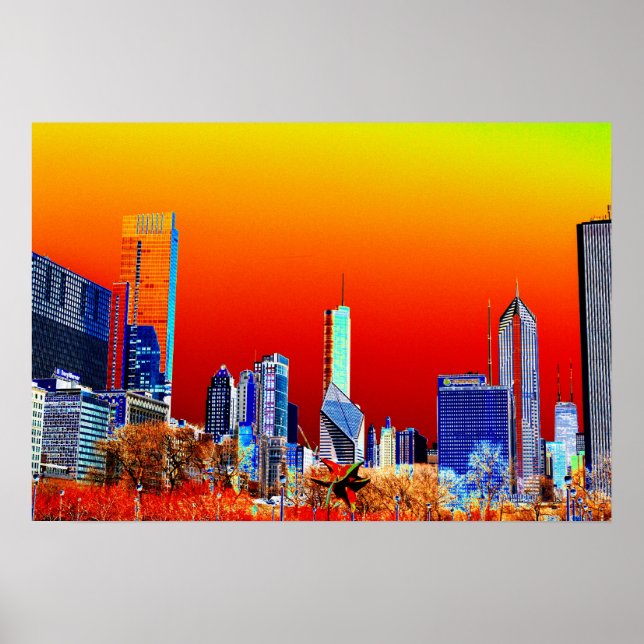 Póster Neon Chicago Skyline Bella Artes Poster (Frente)
