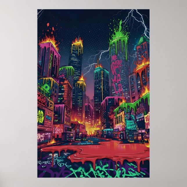 Póster Neon City Art Electrificado (Frente)