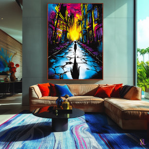 Póster Neon City Shadows - Surreal Urban Dreamscape Art