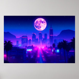 Póster Neon City Synthwave Sunset XL Area Rug