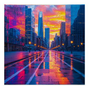 Póster Neon Cityscape en Sunset Futuristic Urban