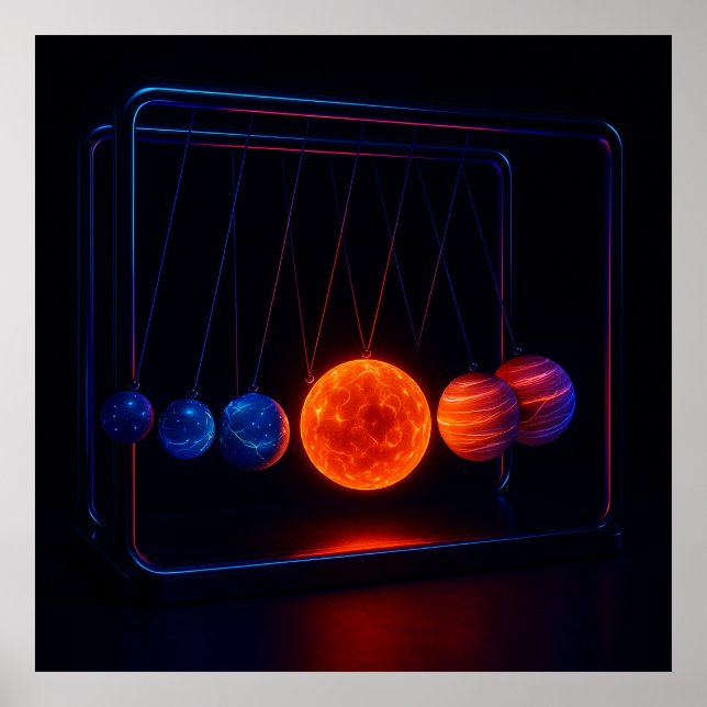 Póster Neon Cosmic Cradle – Futuristic Planet Balance Art (Frente)