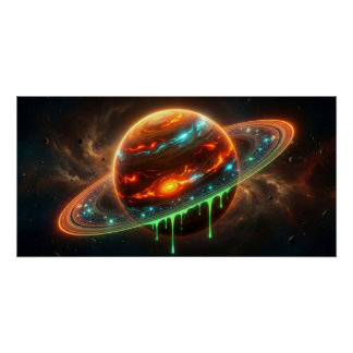 Póster Neon Cosmic Planet – Dripping Galaxy Art | Glossy 