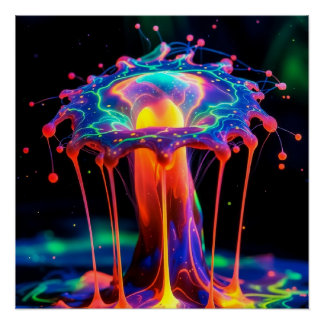 Póster Neon Cosmic Splash – Vibrant Abstract Fantasy Art