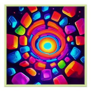 Póster Neon Cube Vortex Art
