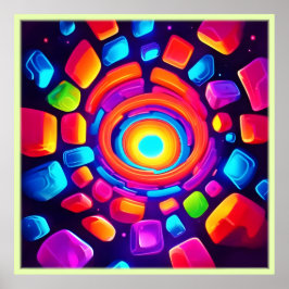 Póster Neon Cube Vortex Art