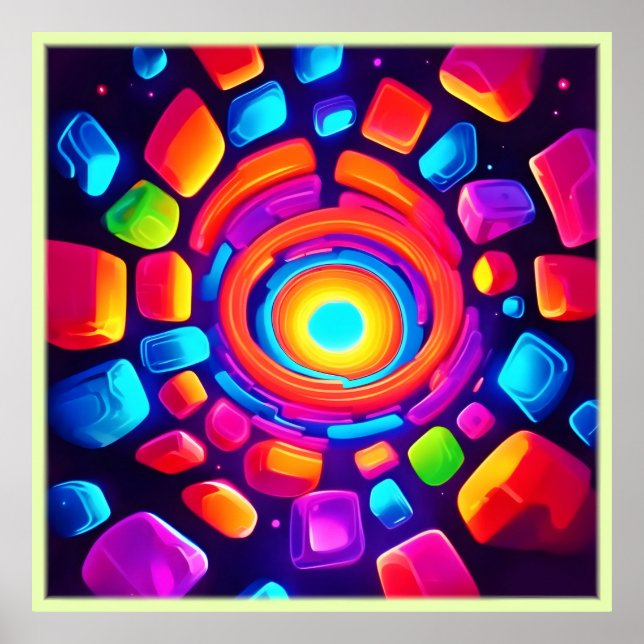 Póster Neon Cube Vortex Art (Frente)