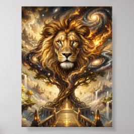 Póster Neon Cyber Lion Wall Art Print – Futuristic Fantas