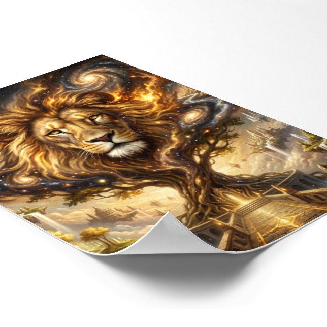 Póster Neon Cyber Lion Wall Art Print – Futuristic Fantas (Esquina)