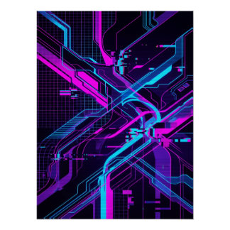 Póster Neon Cyberpunk Abstract Glitch Art