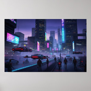 Póster Neon Cyberpunk Cityscape