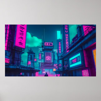 Póster Neon Cyberpunk Cityscape Gamer Wall Art