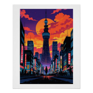 Póster Neon Dämmerung über Tokyo