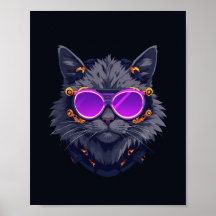 Póster Neon de Gata Bruja Mecha Ciberpunk