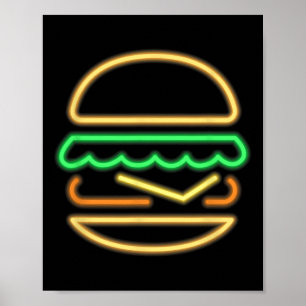 Póster Neón de hamburguesa - Estilo de un Rótulo retro ne