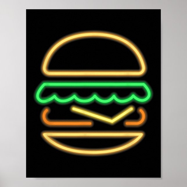 Póster Neón de hamburguesa - Estilo de un Rótulo retro ne (Frente)