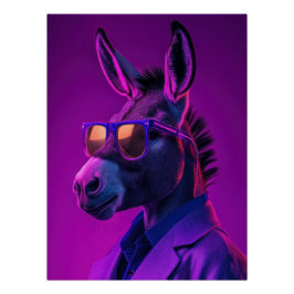 Póster Neon Donkey Boss: Retrowave Animal Portrait - Synt