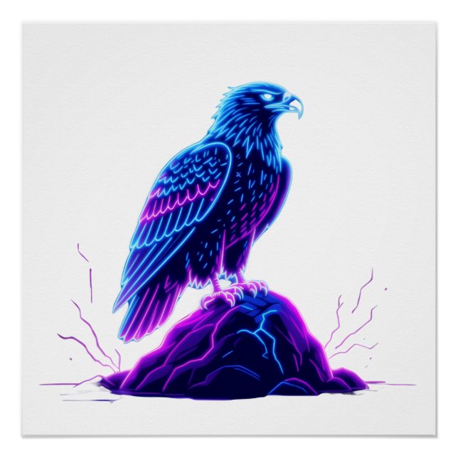 Póster Neon Eagle on Glowing Rock – Cyberpunk Style (Anverso)
