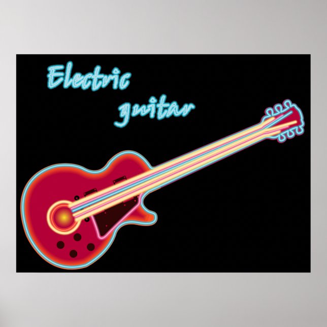 Póster Neon Electric Guitar Retro 80s Rock Music (Frente)