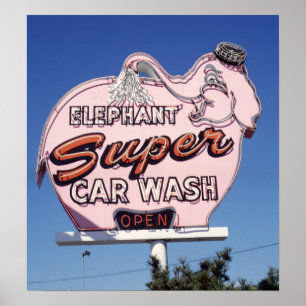 Póster Neon Elephant Car Wash Rótulo