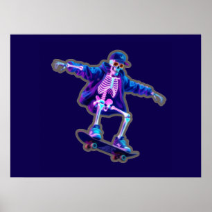 Póster Neón Esqueleto en Patineta 3D – Ropa Callejera Div