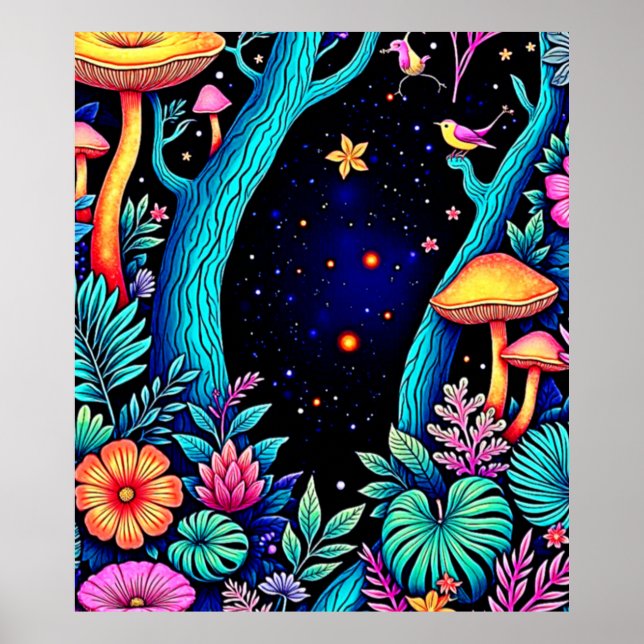 Póster Neon Fantasy Forest Night Glow Design (Frente)