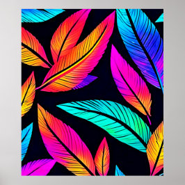 Póster Neon Feather Pattern Vibrant Art