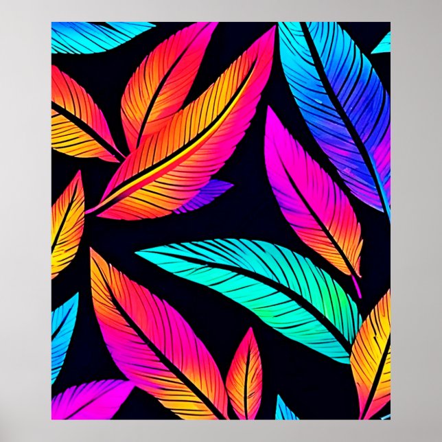 Póster Neon Feather Pattern Vibrant Art (Frente)