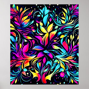 Póster Neon Floral Burst Art