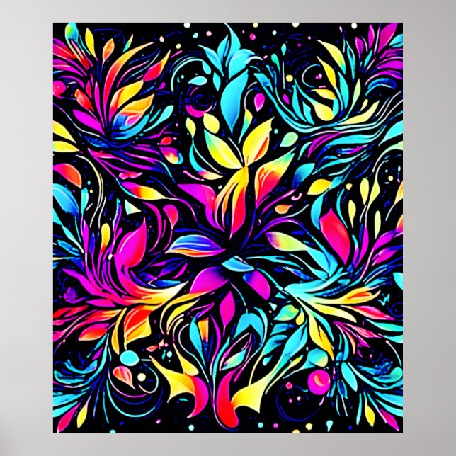 Póster Neon Floral Burst Art (Frente)