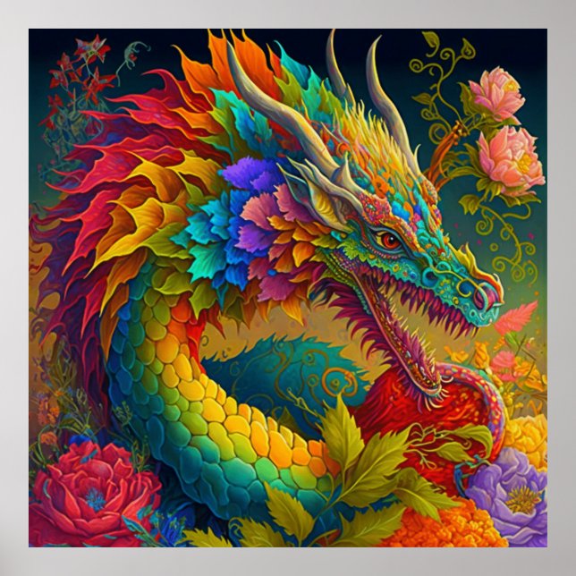 Póster Neon Floral Dragon (Frente)