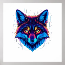 Póster Neon Fox Face – Vibrant Glowing Design